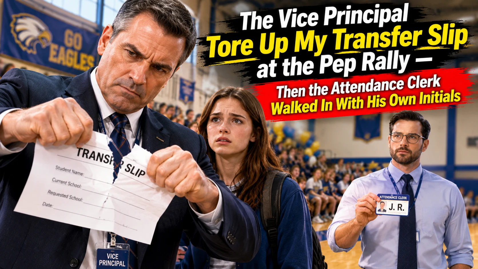 The Vice Principal Tore Up My Transfer Slip at the Pep Rally — Then the Attendance Clerk Walked In With His Own Initials
