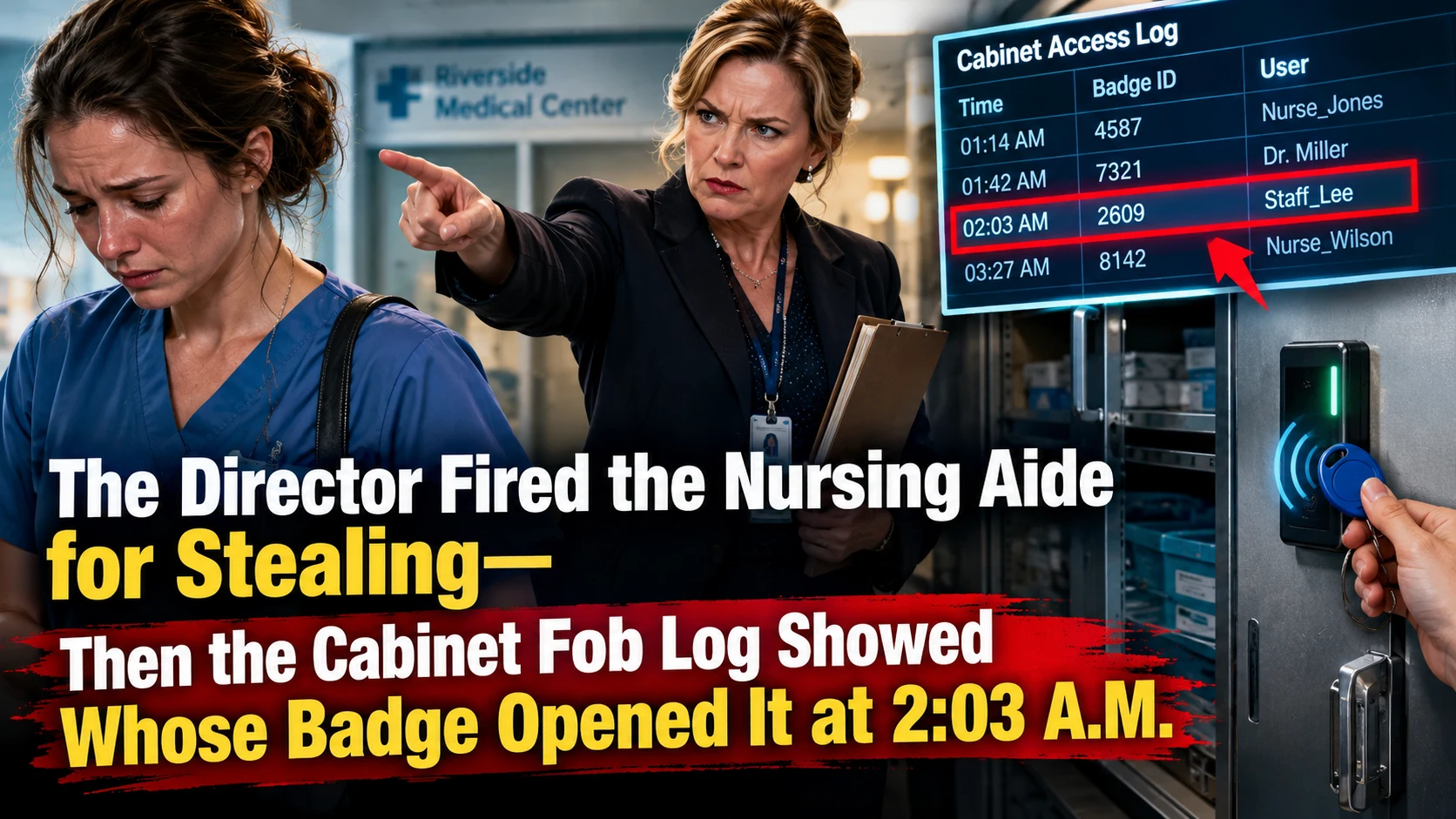 The Director Fired the Nursing Aide for Stealing—Then the Cabinet Fob Log Showed Whose Badge Opened It at 2:03 A.M.